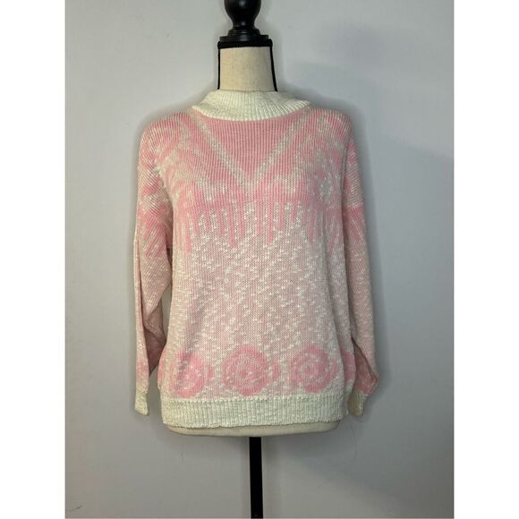 Vintage Weathered Blues pink and cream sweater size small - Picture 1 of 2